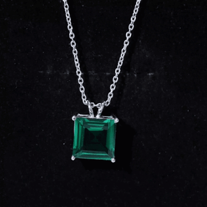 Princess Cut Lab Created Emerald Solitaire Necklace With Chain
