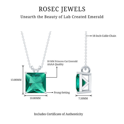 Princess Cut Lab Created Emerald Solitaire Necklace With Chain