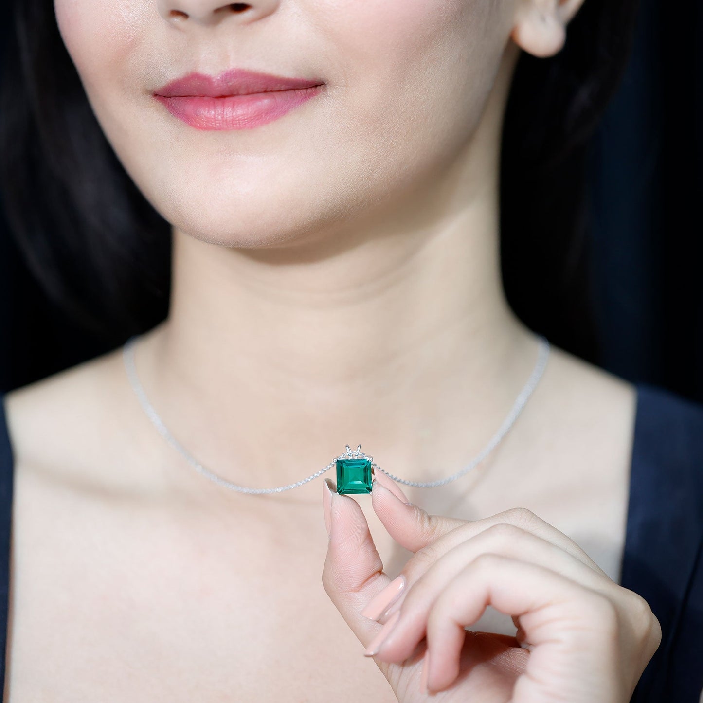Princess Cut Lab Created Emerald Solitaire Necklace With Chain