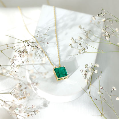 Princess Cut Lab Created Emerald Solitaire Necklace With Chain