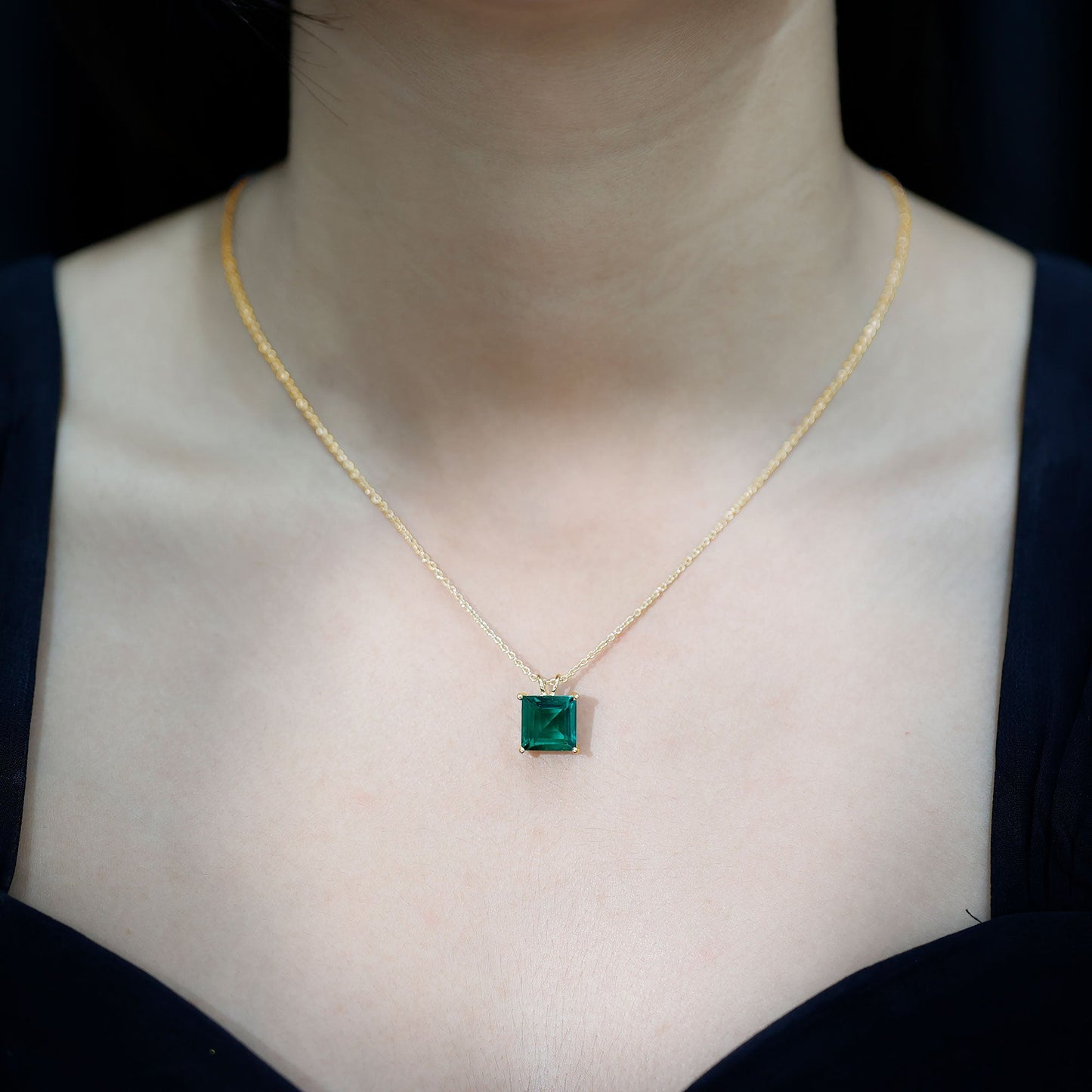 Princess Cut Lab Created Emerald Solitaire Necklace With Chain