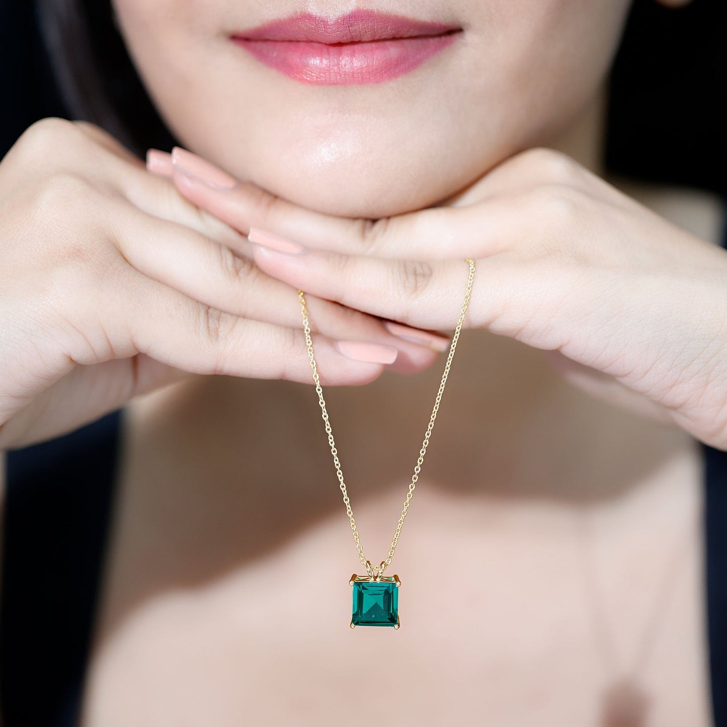Princess Cut Lab Created Emerald Solitaire Necklace With Chain