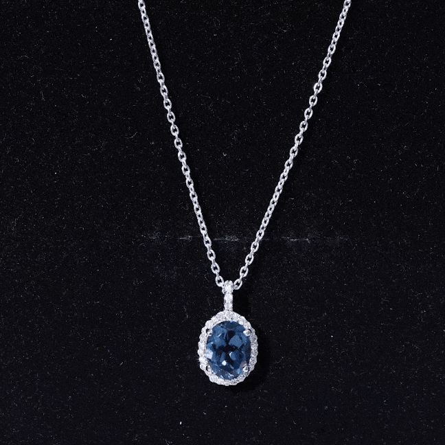 Genuine London Blue Topaz and Diamond Classic Necklace With Chain