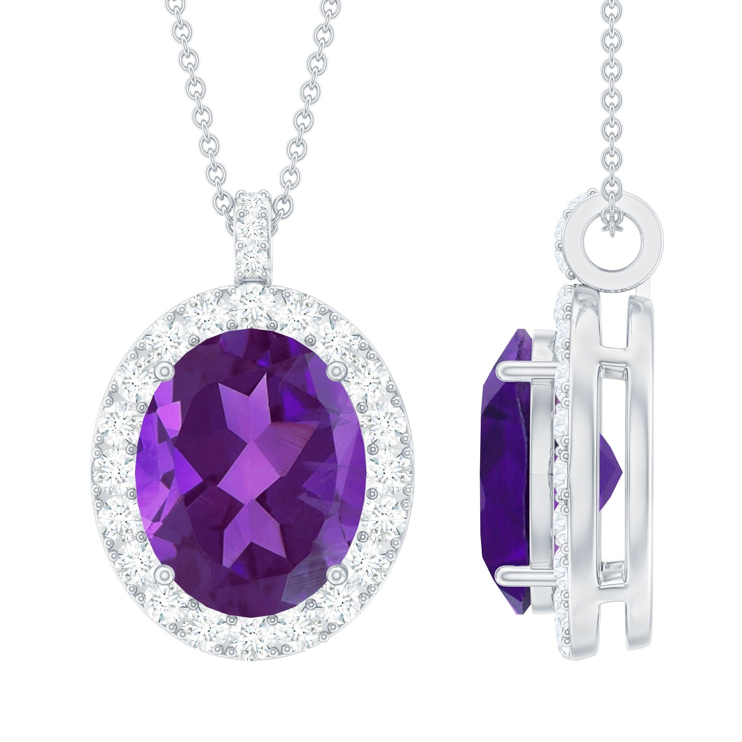 Certified 2.5 Carat Amethyst Oval Necklace with Moissanite Halo