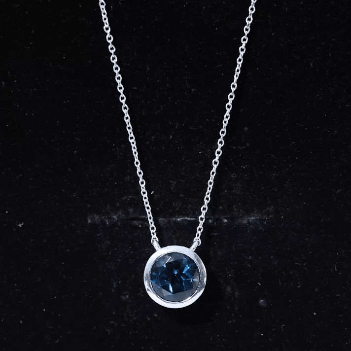 2 Carat Solitaire London Blue Topaz Chain Necklace in Bezel Setting