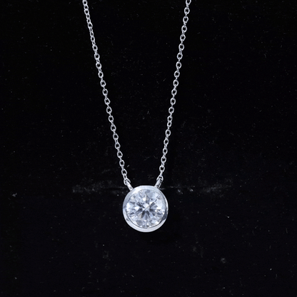 1 Carat Moissanite Solitaire Necklace in Bezel Setting