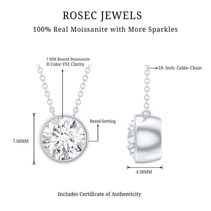 1 Carat Moissanite Solitaire Necklace in Bezel Setting