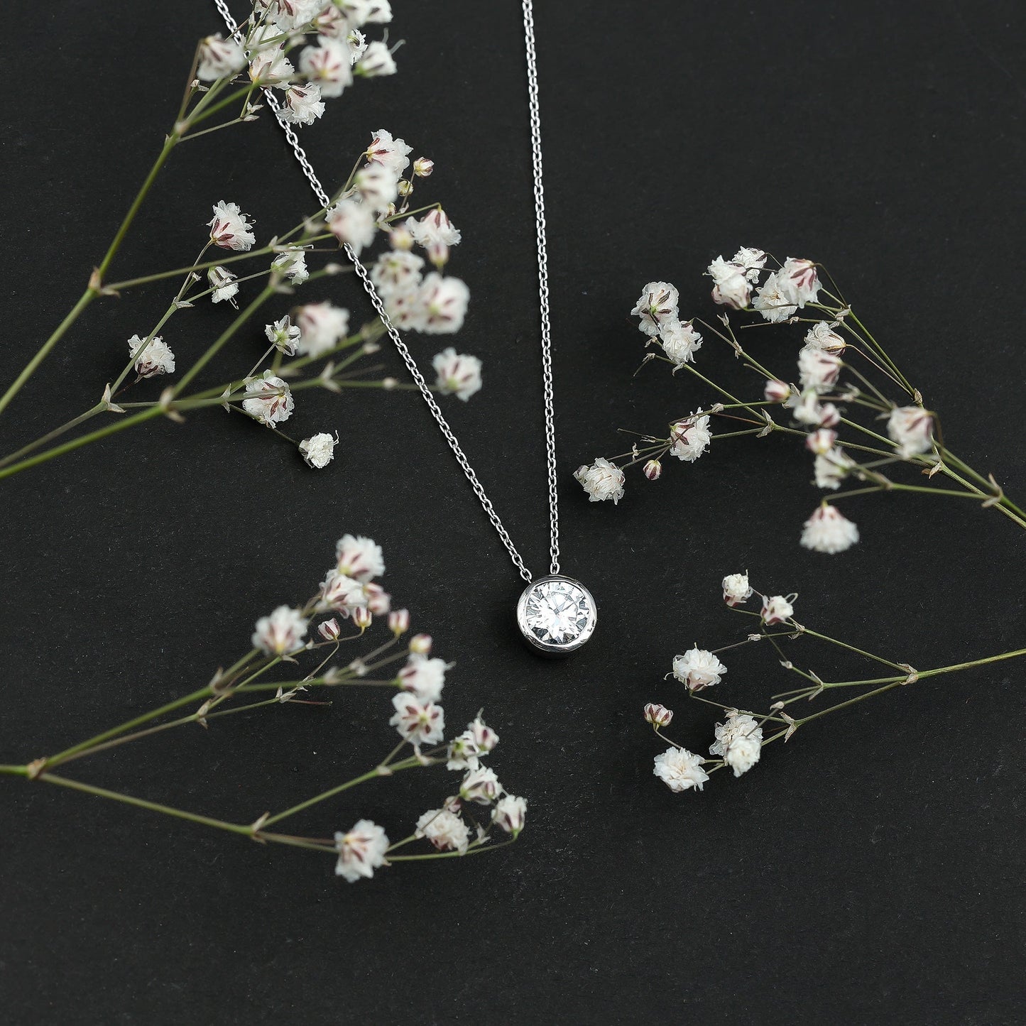 1 Carat Moissanite Solitaire Necklace in Bezel Setting