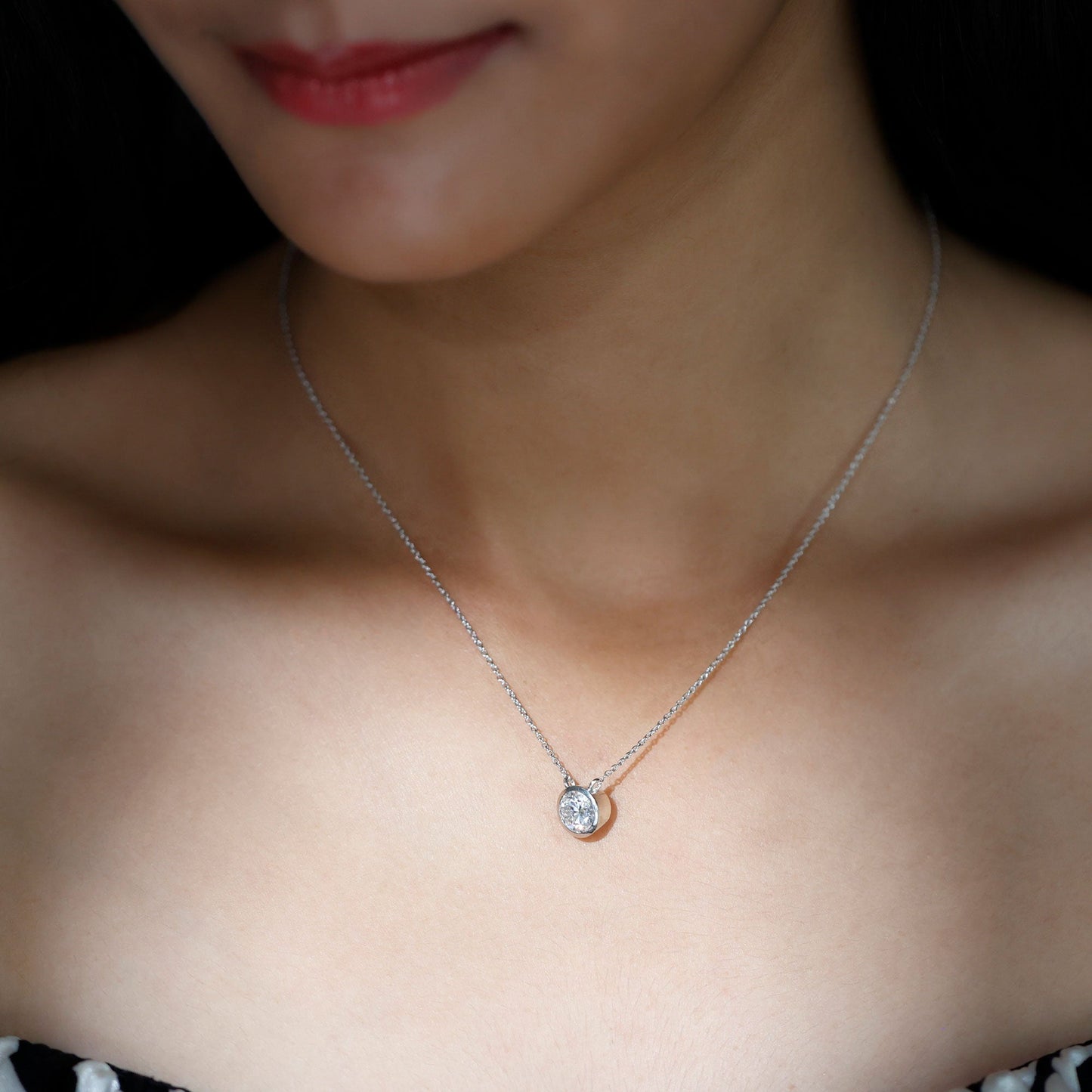 Bezel Set 1.36 Carat Round Moissanite Necklace in Silver
