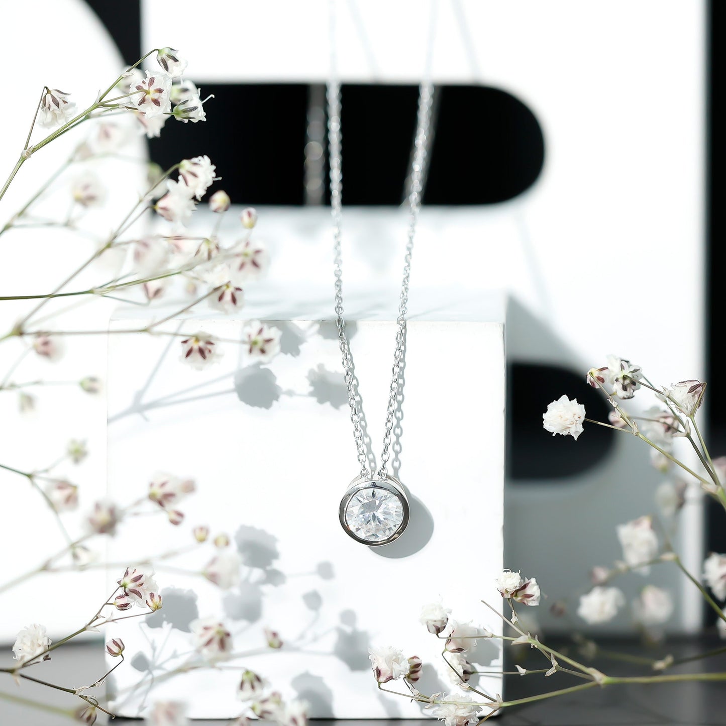 Bezel Set 1.36 Carat Round Moissanite Necklace in Silver