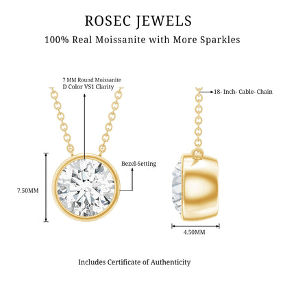 1 Carat Moissanite Solitaire Necklace in Bezel Setting