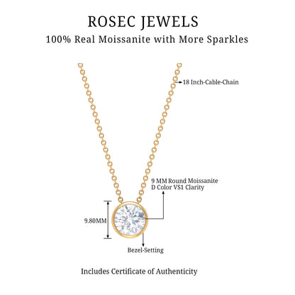 Bezel Set 3 Carat Moissanite Solitaire Necklace