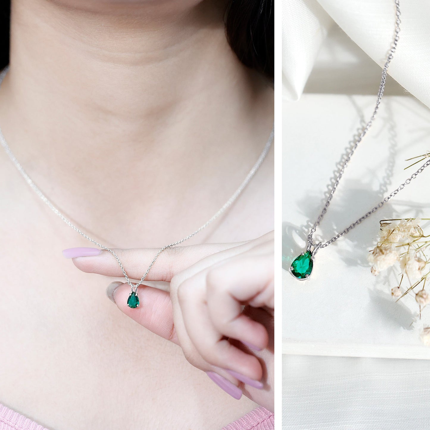 0.7 Carat Lab Created Emerald Teardrop Necklace