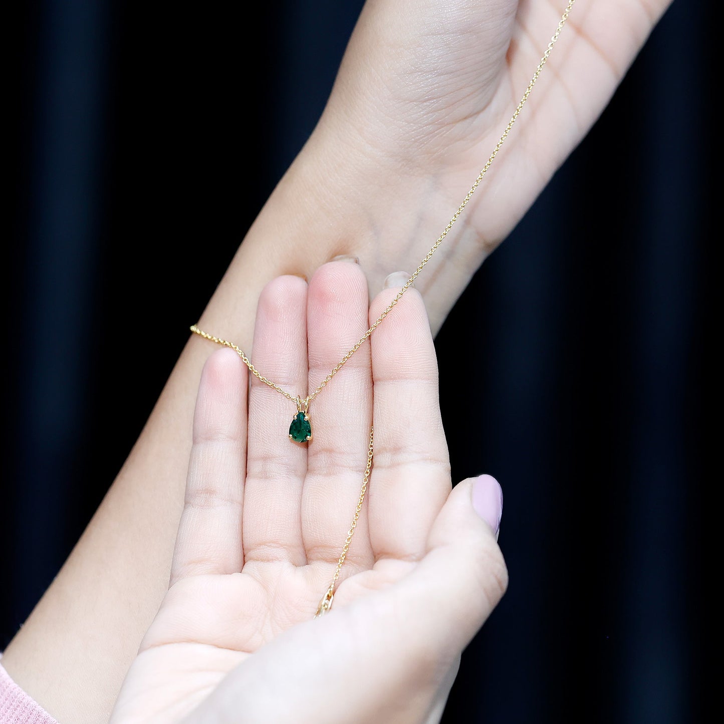 0.7 Carat Lab Created Emerald Teardrop Necklace