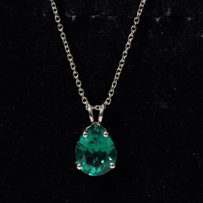 Pear Cut Lab Grown Emerald Solitaire Pendant Necklace With Chain