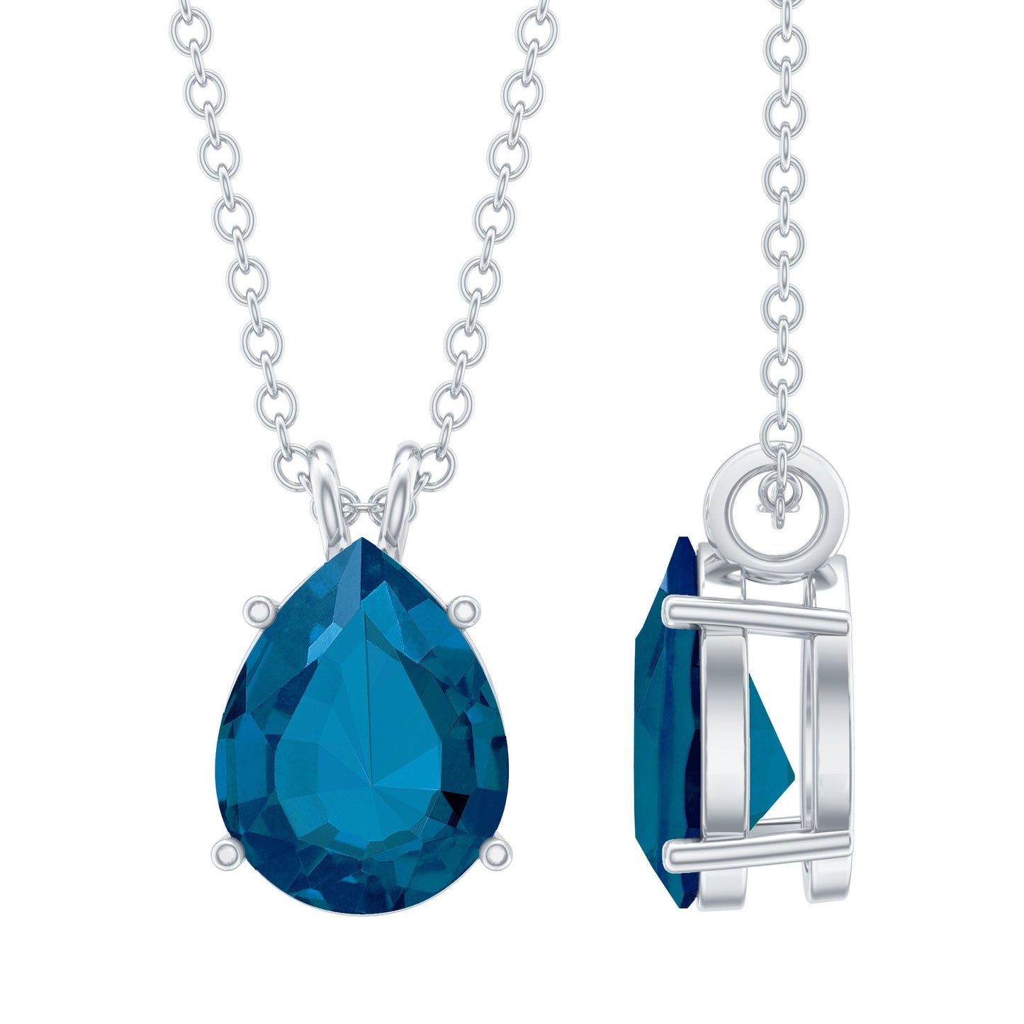 1.75 Carat London Blue Topaz Solitaire Teardrop Necklace With Chain