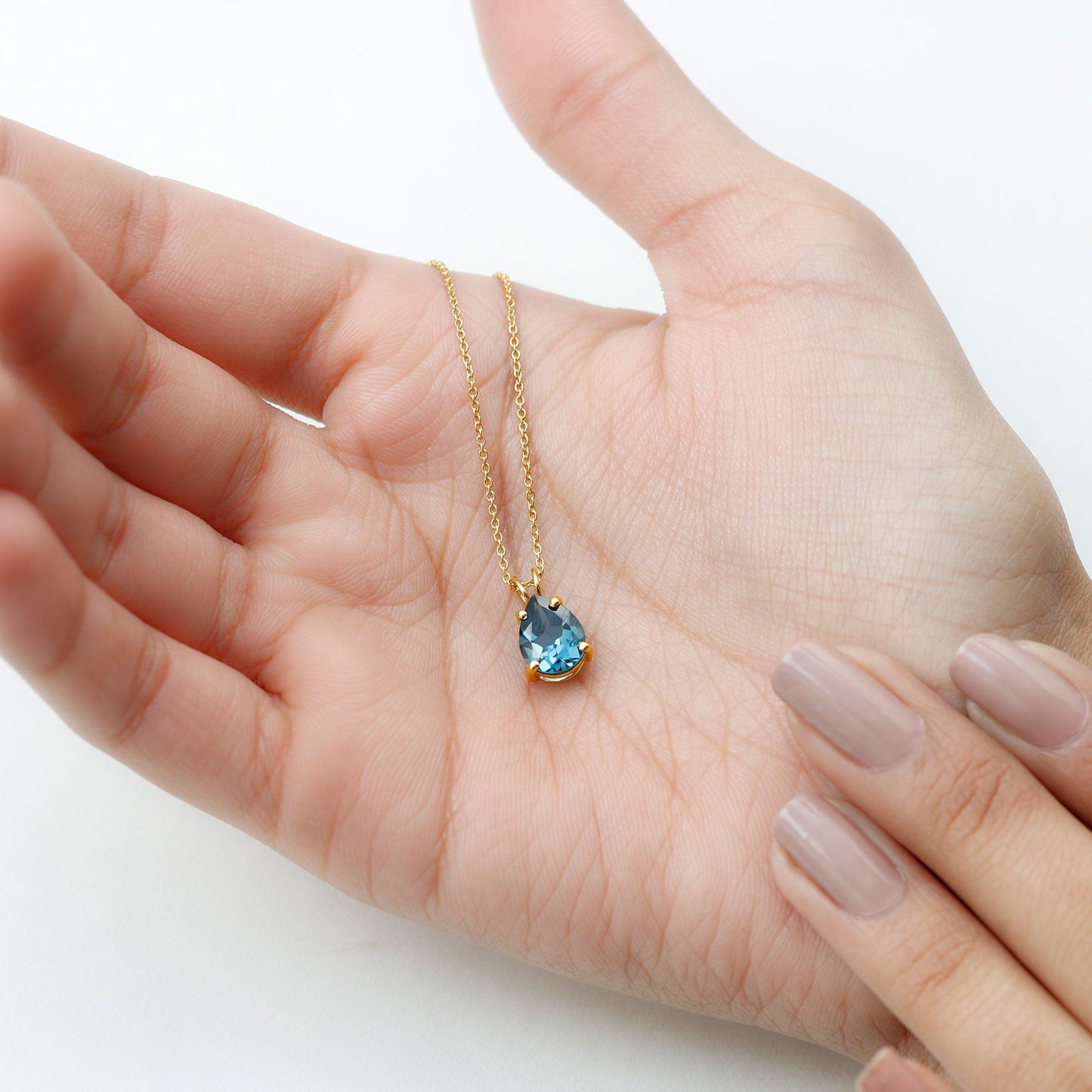 1.75 Carat London Blue Topaz Solitaire Teardrop Necklace With Chain