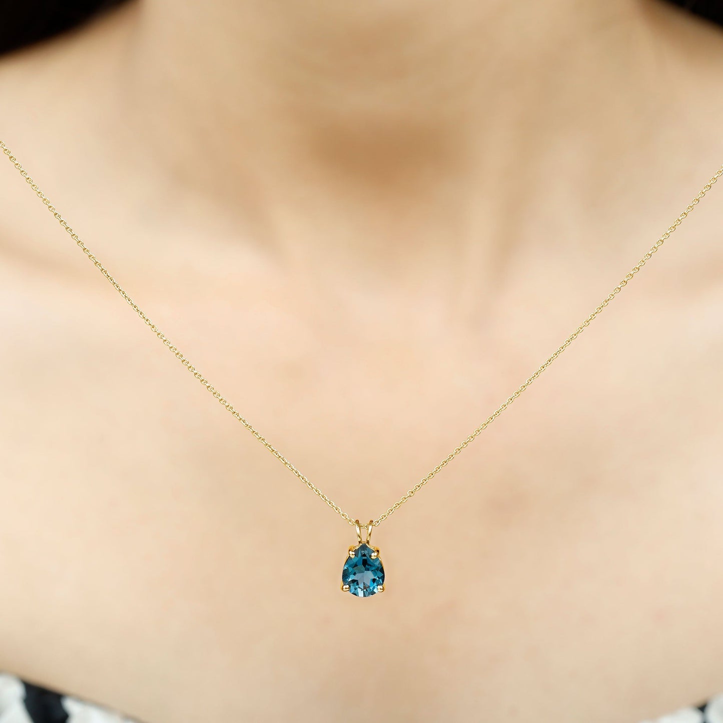 1.75 Carat London Blue Topaz Solitaire Teardrop Necklace With Chain
