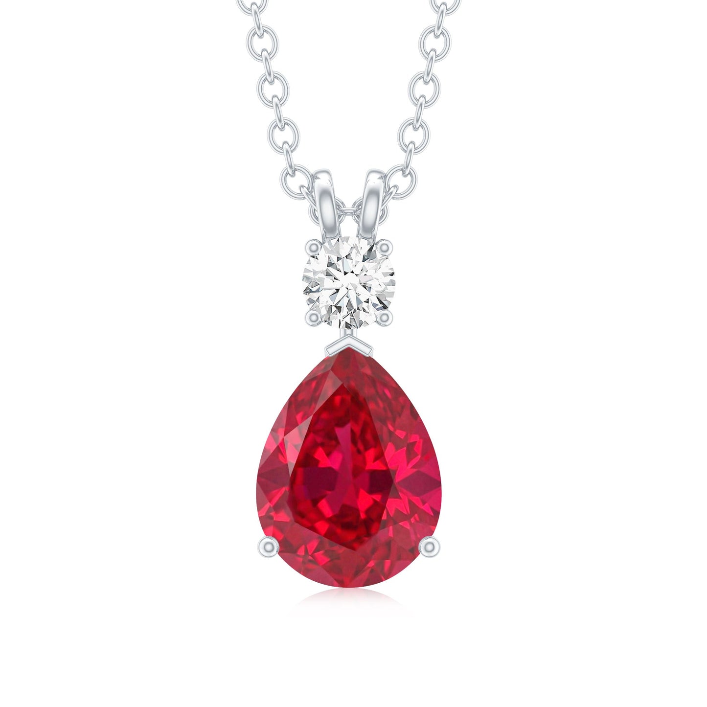 Pear Shape Lab Grown Ruby Teardrop Necklace with Diamond