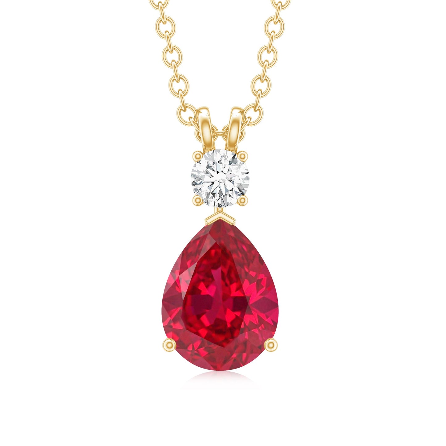 Pear Shape Lab Grown Ruby Teardrop Necklace with Diamond