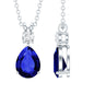 Lab Created Blue Sapphire Teardrop Necklace with Moissanite