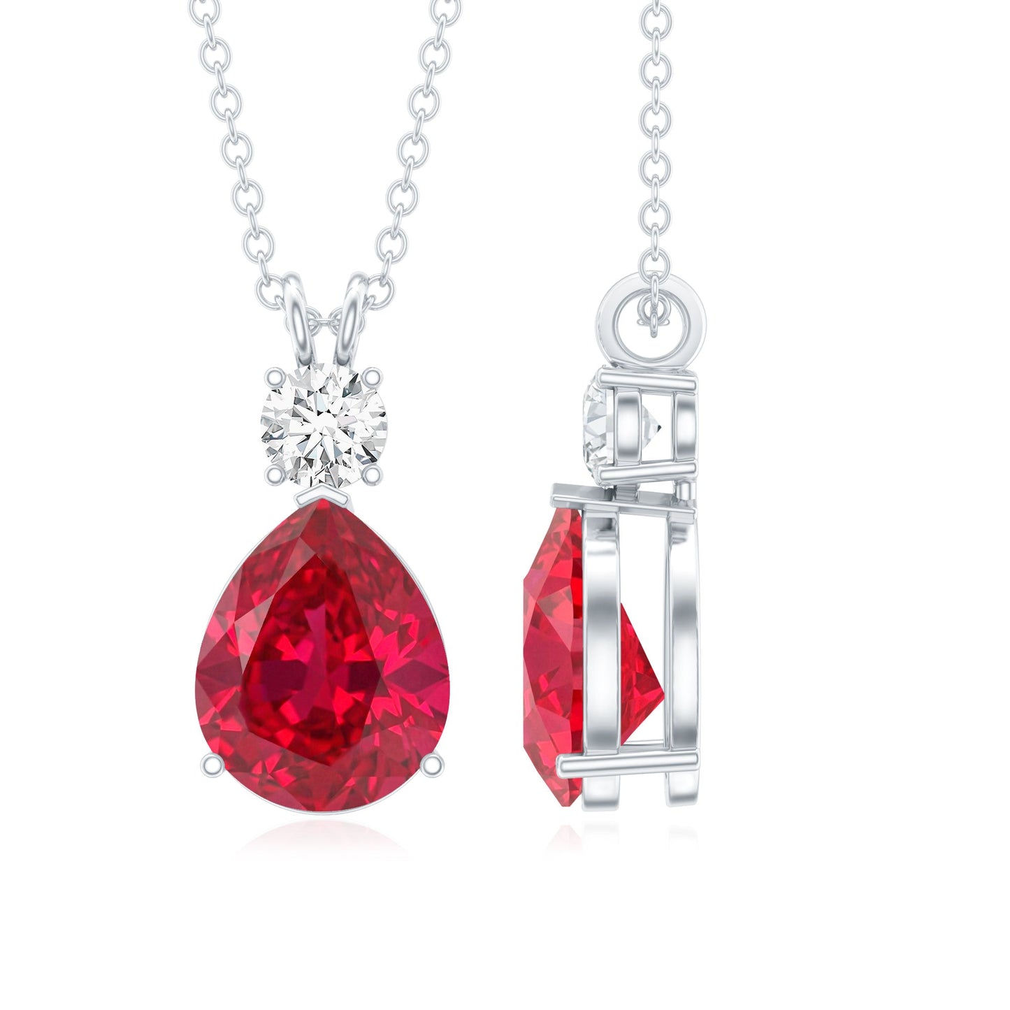 2.9 Carat Lab Created Ruby Teardrop Pendant with Diamond