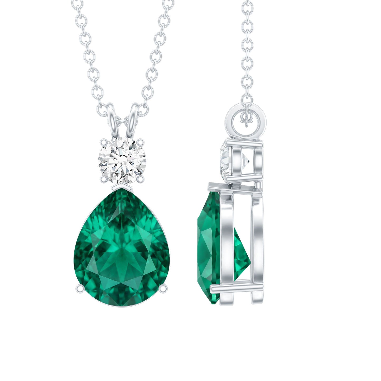 Lab Grown Emerald Teardrop Pendant with Moissanite