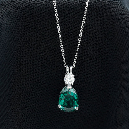 Lab Grown Emerald Teardrop Pendant with Moissanite
