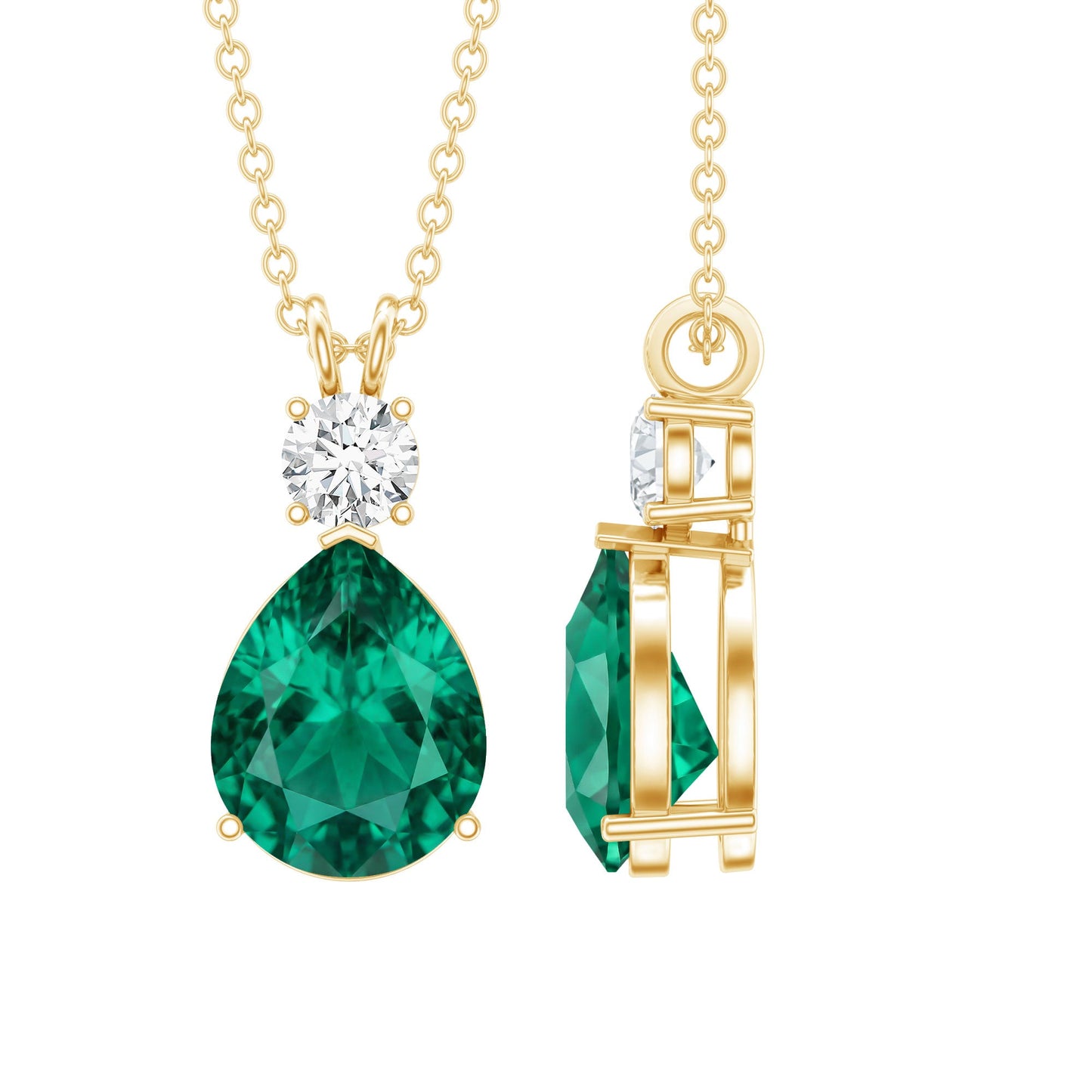 Lab Grown Emerald Teardrop Pendant with Moissanite