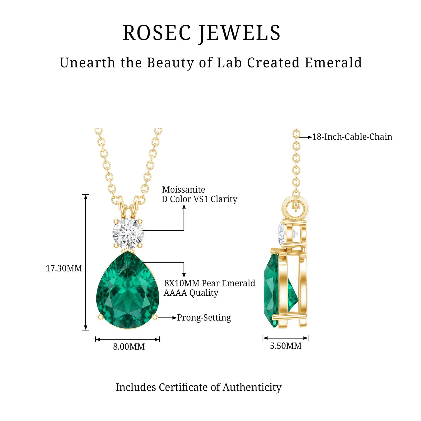 Lab Grown Emerald Teardrop Pendant with Moissanite