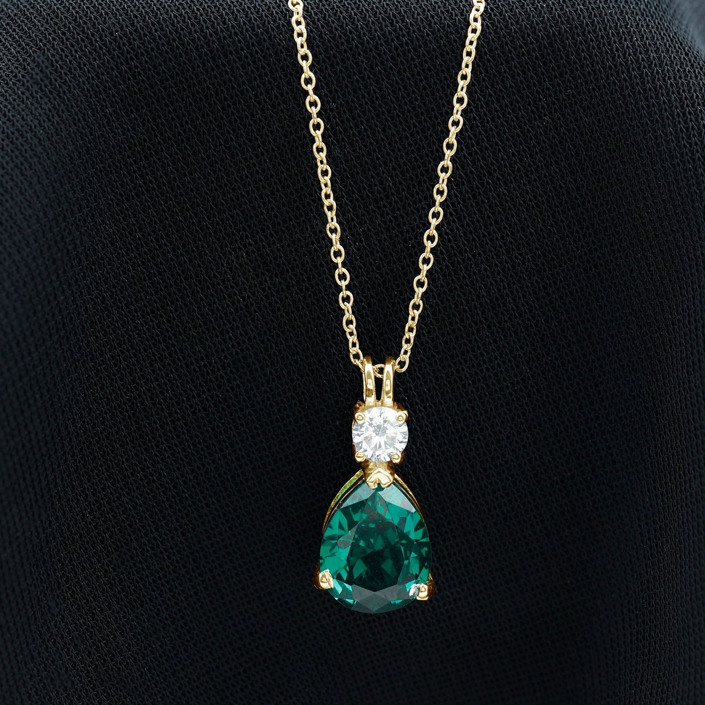 Lab Grown Emerald Teardrop Pendant with Moissanite