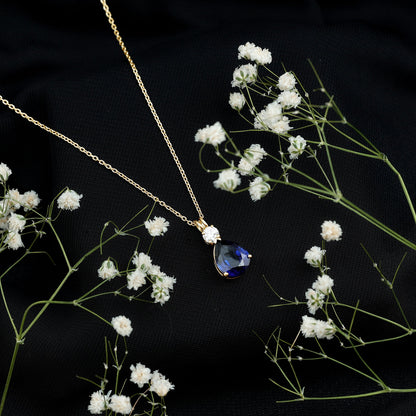 Lab Created Blue Sapphire Teardrop Pendant Necklace with Diamond