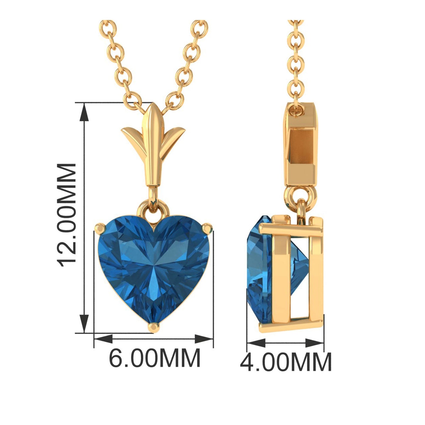 2 CT Heart Shape London Blue Topaz Solitaire Necklace