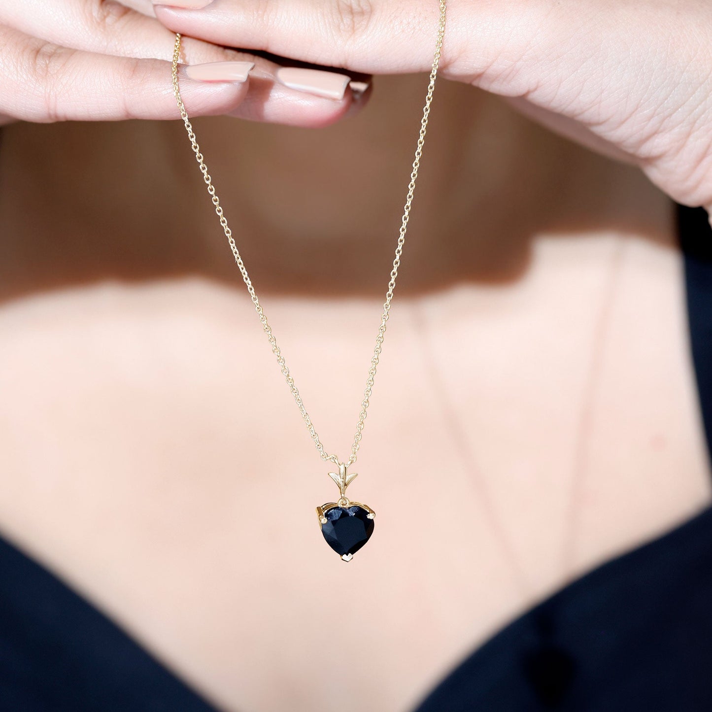 Natural Black Spinel Heart Necklace for Women