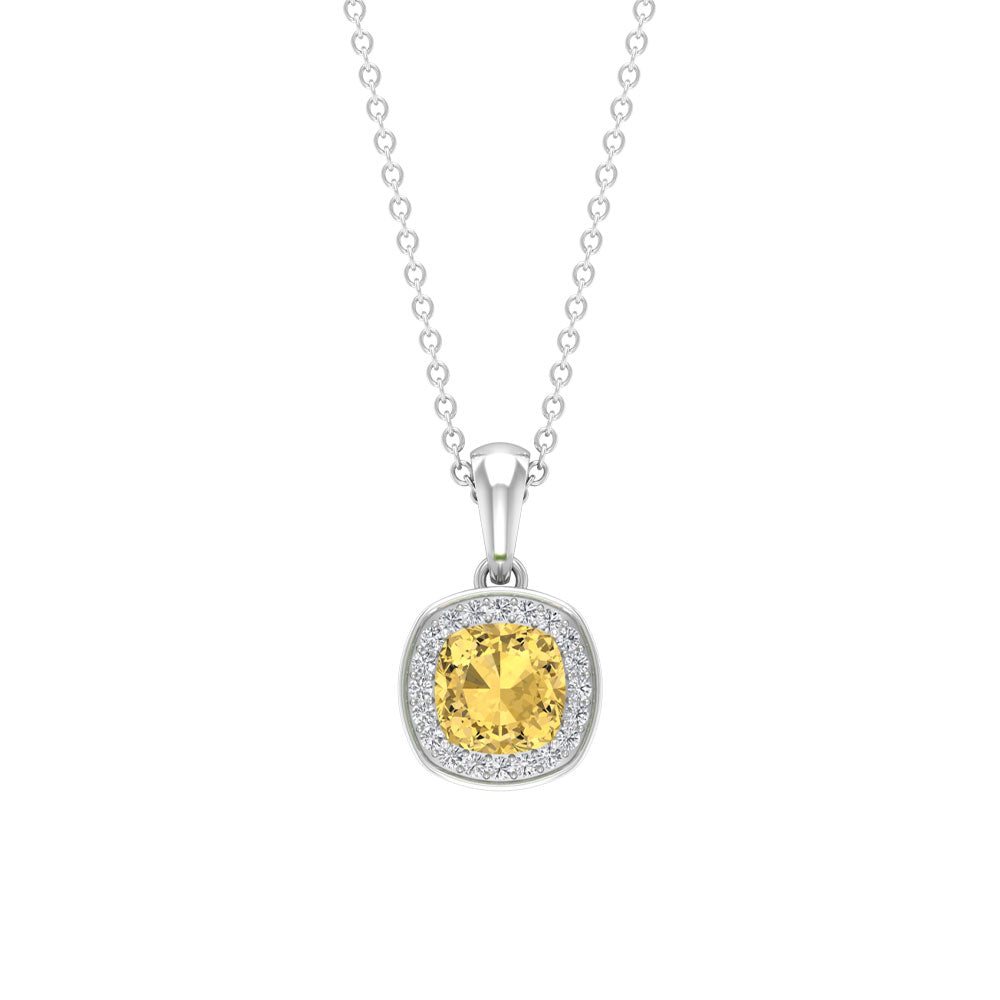 Genuine 2.2 Carat Cushion Cut Citrine and Diamond Necklace with Certificate