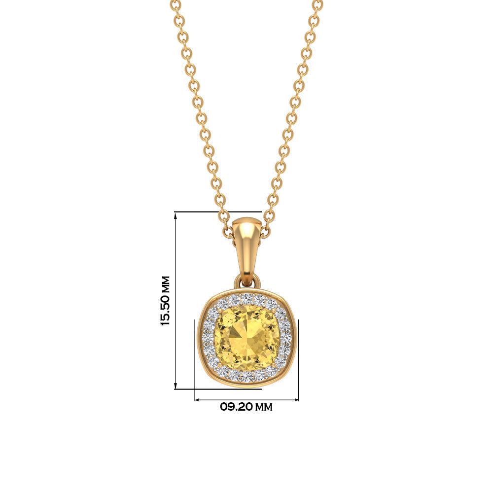 Genuine 2.2 Carat Cushion Cut Citrine and Diamond Necklace with Certificate