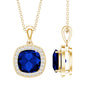 2.7 Carat Cushion Cut Lab Created Blue Sapphire and Diamond Halo Pendant