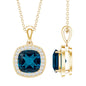 Cushion Cut 2.8 Carat London Blue Topaz Pendant with Diamond Halo