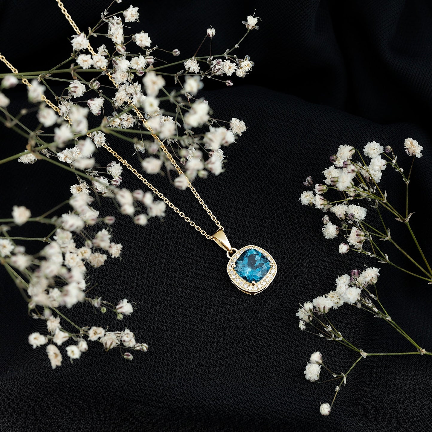 Cushion Cut 2.8 Carat London Blue Topaz Pendant with Diamond Halo