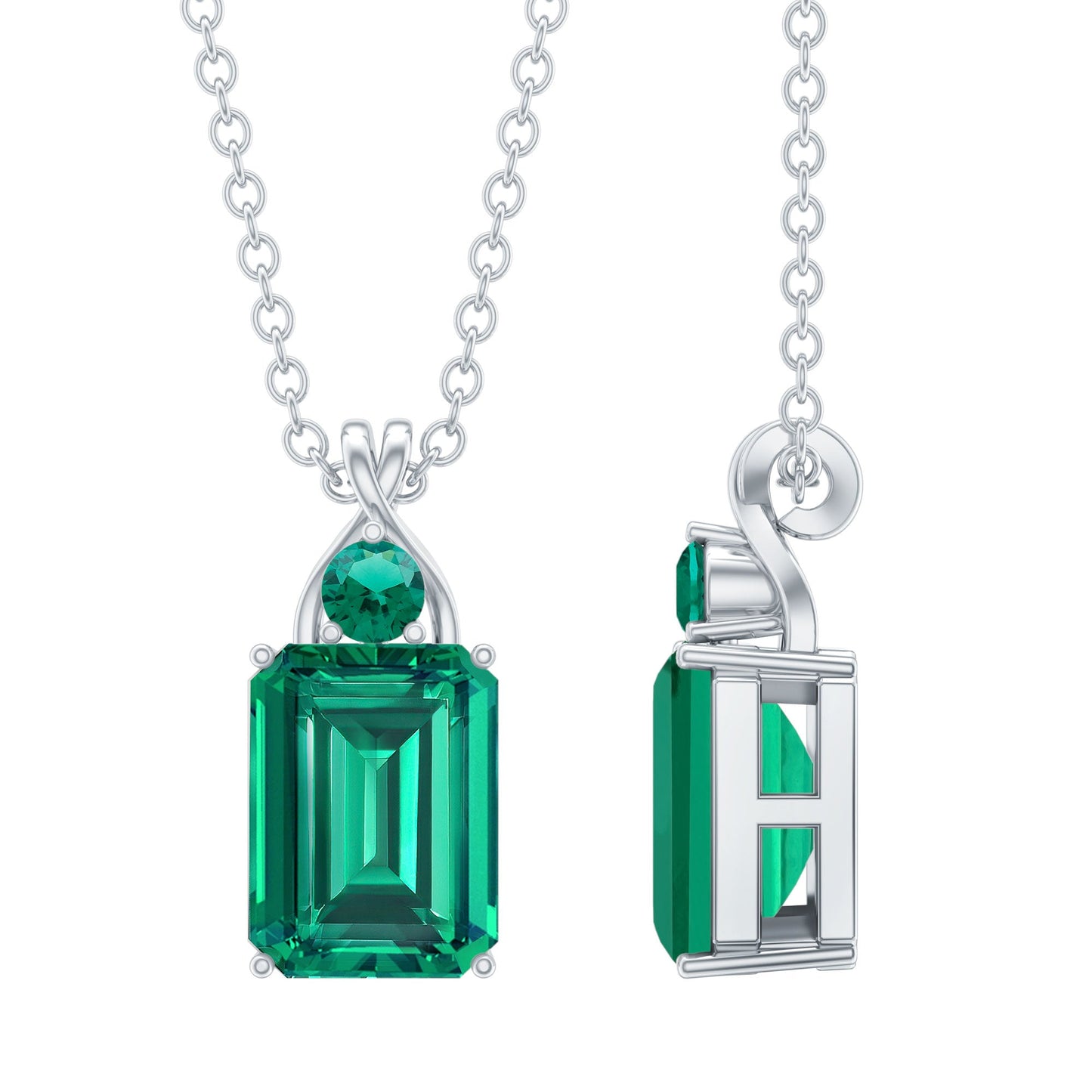 Certified 1.68 Carat Lab Created Emerald Solitaire Necklace