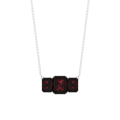 2 Carat Emerald Cut Garnet Three Stone Necklace