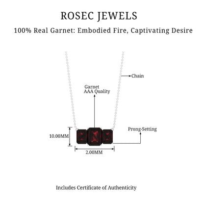 2 Carat Emerald Cut Garnet Three Stone Necklace