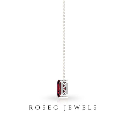 2 Carat Emerald Cut Garnet Three Stone Necklace