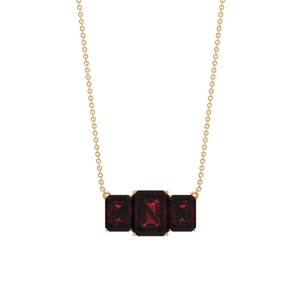 2 Carat Emerald Cut Garnet Three Stone Necklace