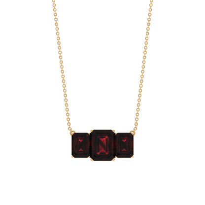 2 Carat Emerald Cut Garnet Three Stone Necklace