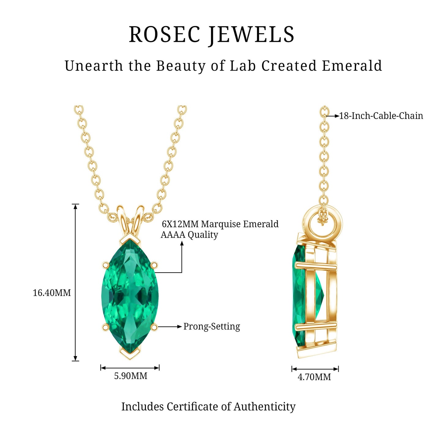 Marquise Cut 2.5 Carat Lab Grown Emerald Chain Necklace