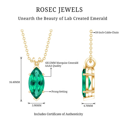 Marquise Cut 2.5 Carat Lab Grown Emerald Chain Necklace