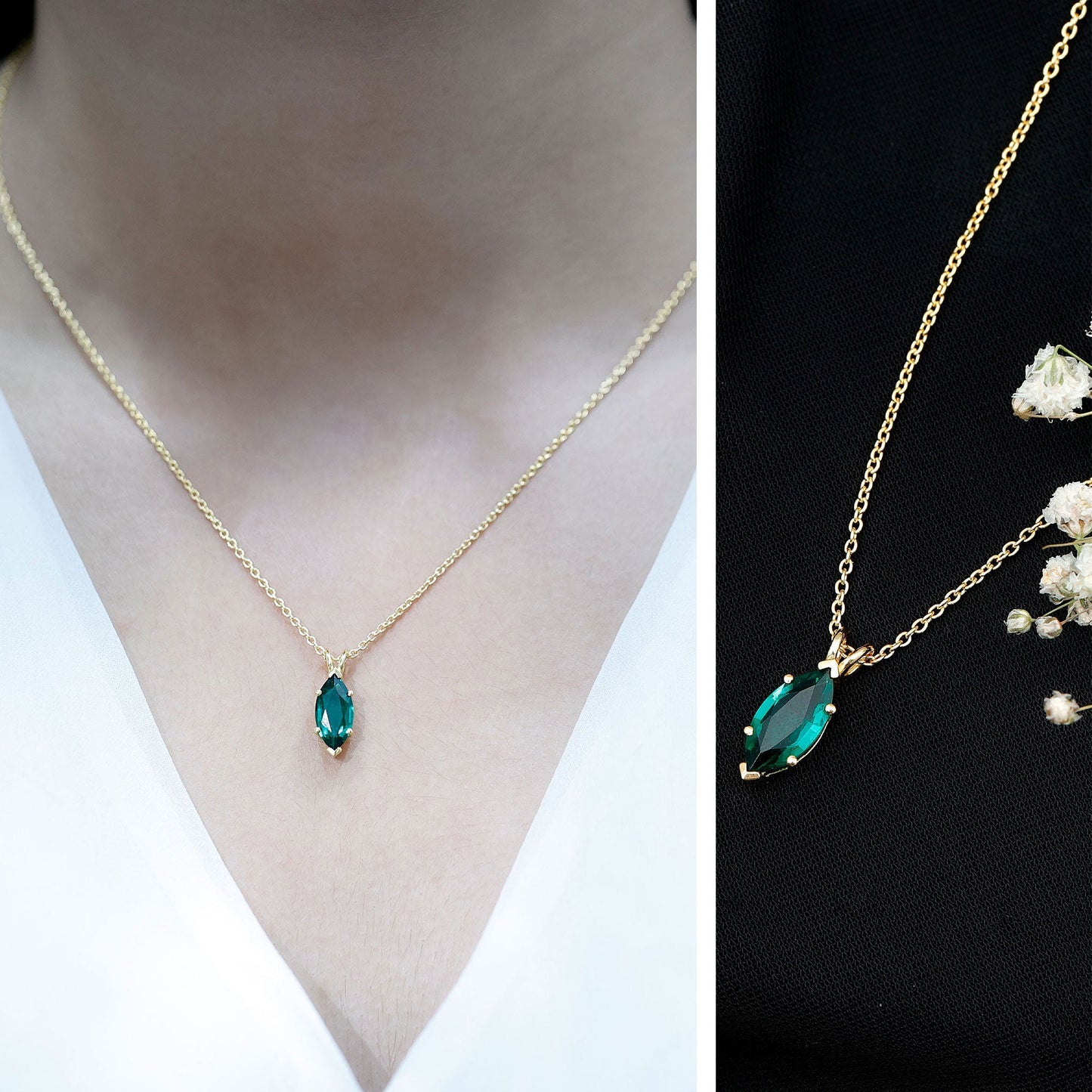 Marquise Cut 2.5 Carat Lab Grown Emerald Chain Necklace