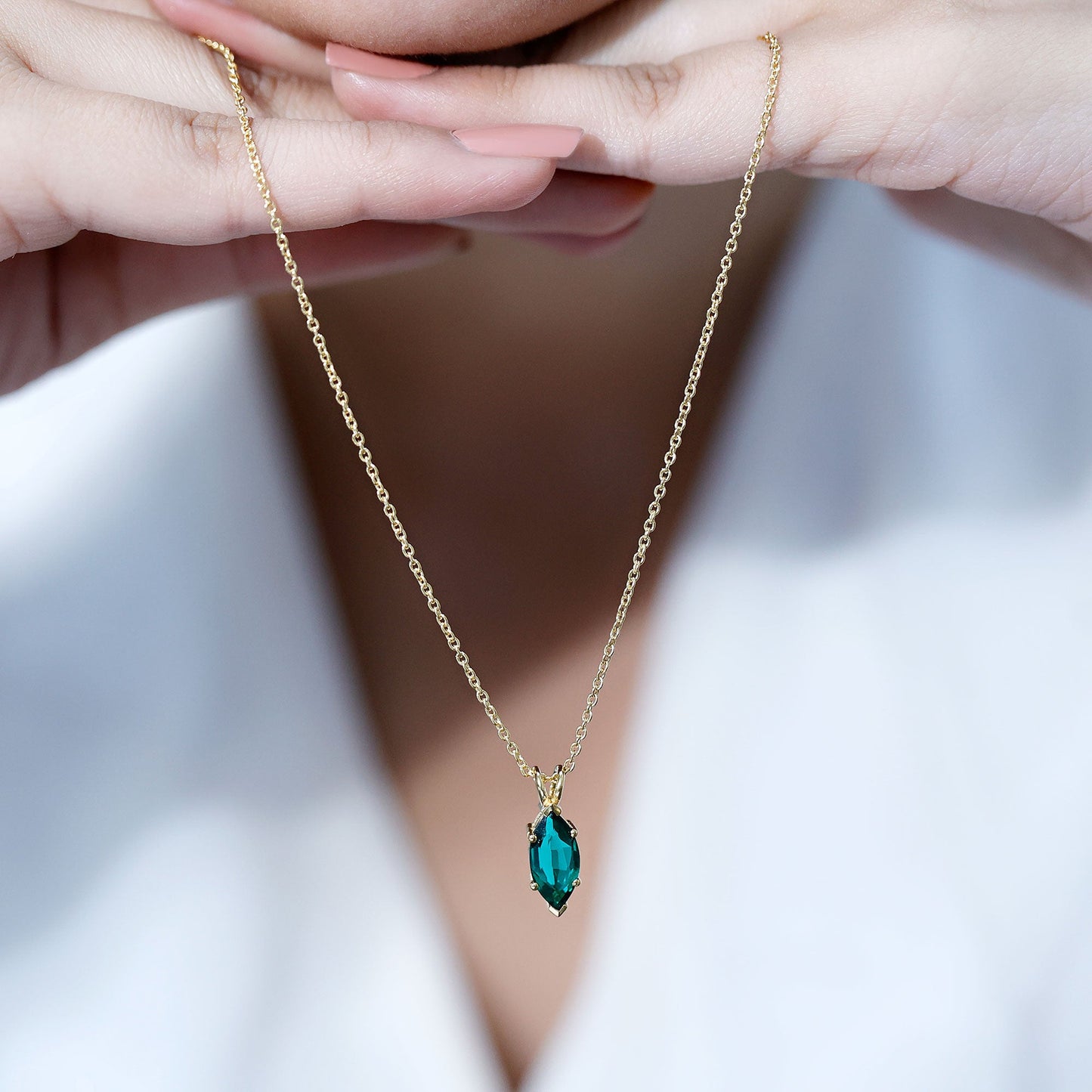 Marquise Cut 2.5 Carat Lab Grown Emerald Chain Necklace