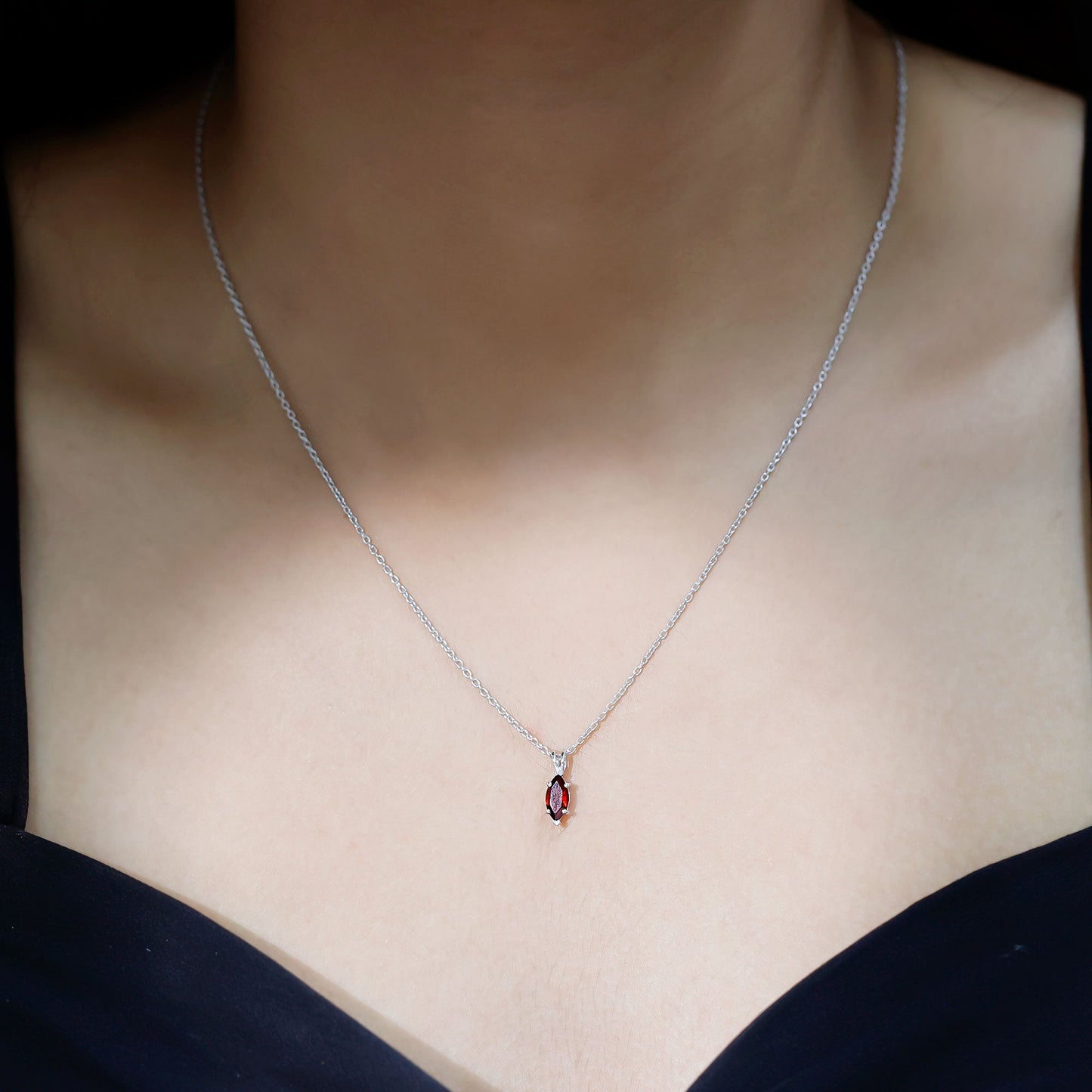 0.75 Carat Marquise Cut Garnet Solitaire Necklace With Chain